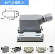 10芯矩形重载连接器单扣侧出